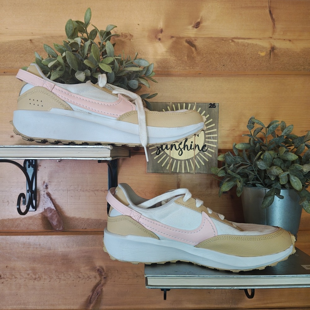 Nike Waffle Debut Outsole-White/ Beige/ Pink Sneaker DV0764-100 Women's Size 9.5 - Picture 4 of 10